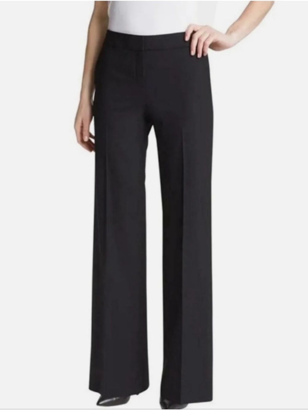 Lafayette 148 Wool Wide Leg Dress Pants, Stretch, black, Sz 12